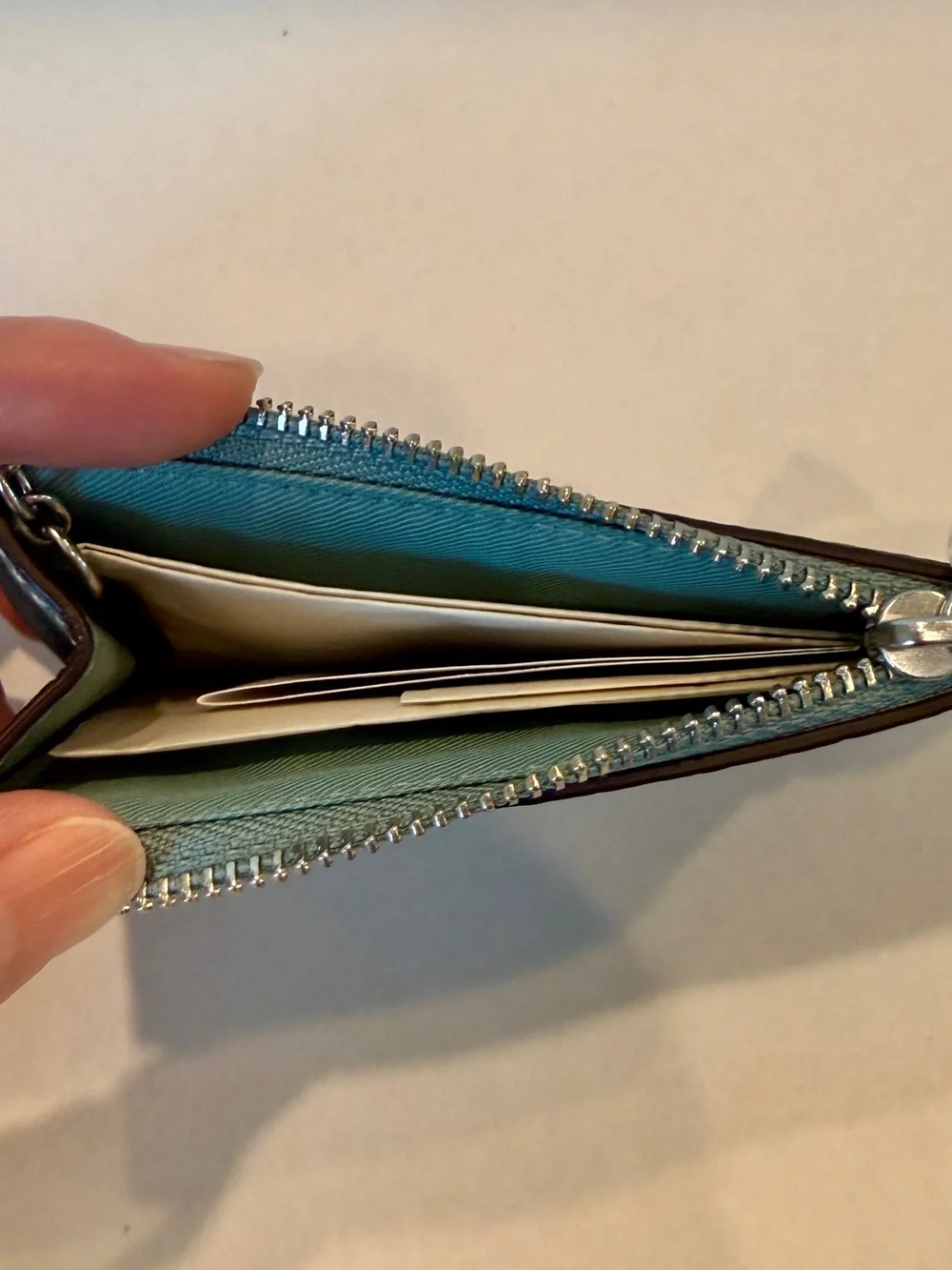 NWT Coach Pebble Leather Essential Mini ID Card Case with Key Ring-LH/Aquamarine - Picture 3 of 4